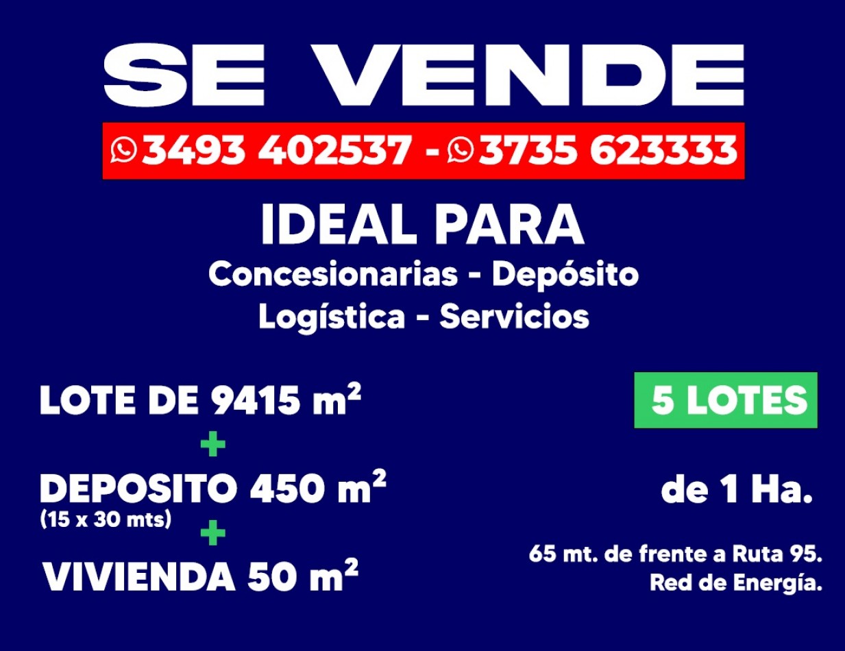 VILLA ANGELA - CHACO - 5 LOTES de Aprox. 1 ha - FRENTE A RUTA NAC. 95 . 3 km. al Sur de VILLA ANGELA