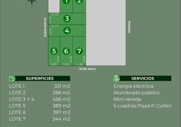 7 LOTES EN COLONIA ALDAO (Dpto.Castellanos) - 5 CUADRAS DE LA PLAZA 