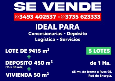 VILLA ANGELA - CHACO - 5 LOTES de Aprox. 1 ha - FRENTE A RUTA NAC. 95 . 3 km. al Sur de VILLA ANGELA