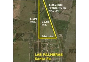 LAS PALMERAS - SANTA FE  - CAMPO 22 HA. FRENTE A RUTA NACIONAL 34